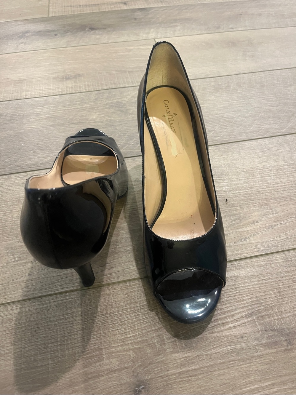 Cole Haan Black Patent Peep-Toe Stiletto Heels 11 Narrow